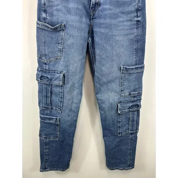 American Eagle Super Baggy High Rise Cargo Skater Jeans Size 2 Y2K Streetwear - Picture 10 of 15
